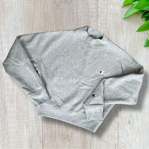 Champion Heather Grey Reverse Weave Mock-neck Cropped Sweatshirt Size XS